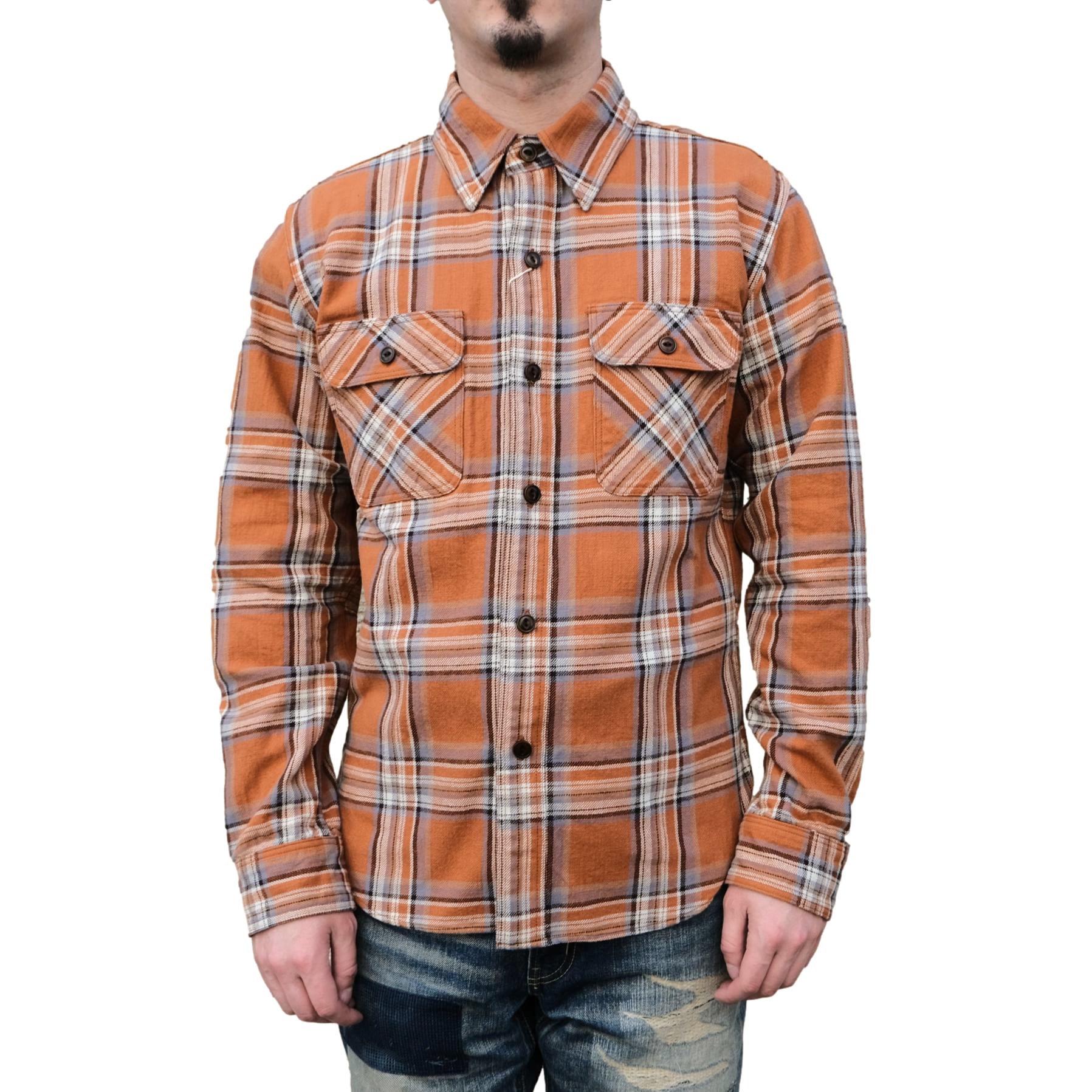 Studio D'Artisan No. 10 Heavyweight Check Flannel Shirt (Orange)