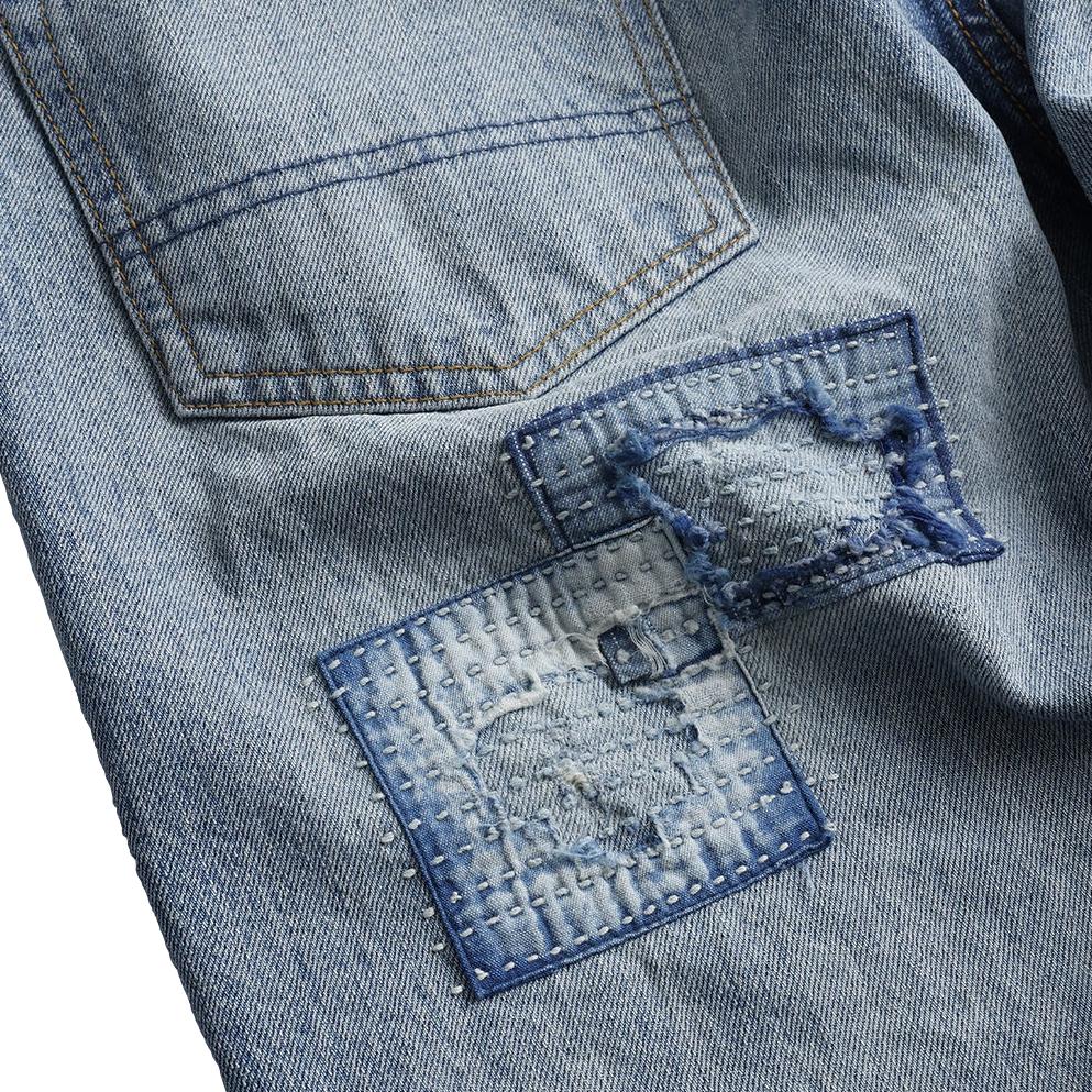 FDMTL Distressed Patchwork Selvedge Jeans (Regular Straight)