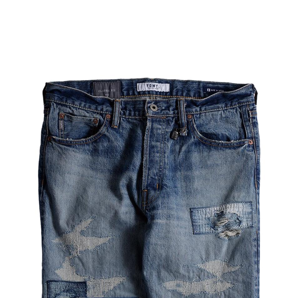 FDMTL Distressed Patchwork Selvedge Jeans (Regular Straight)
