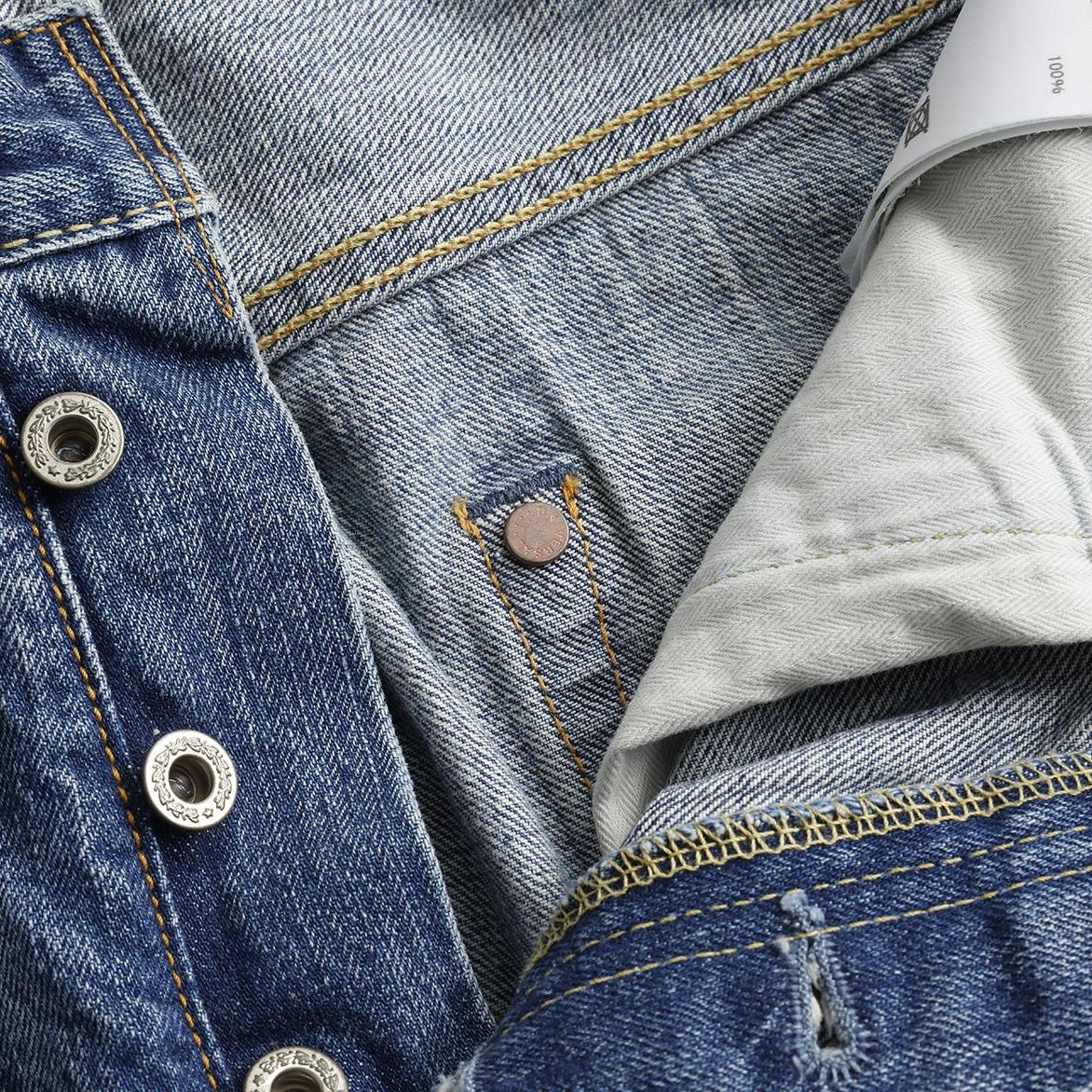 FDMTL Distressed Patchwork Selvedge Jeans (Regular Straight)