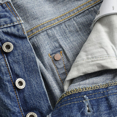 FDMTL Distressed Patchwork Selvedge Jeans (Regular Straight)