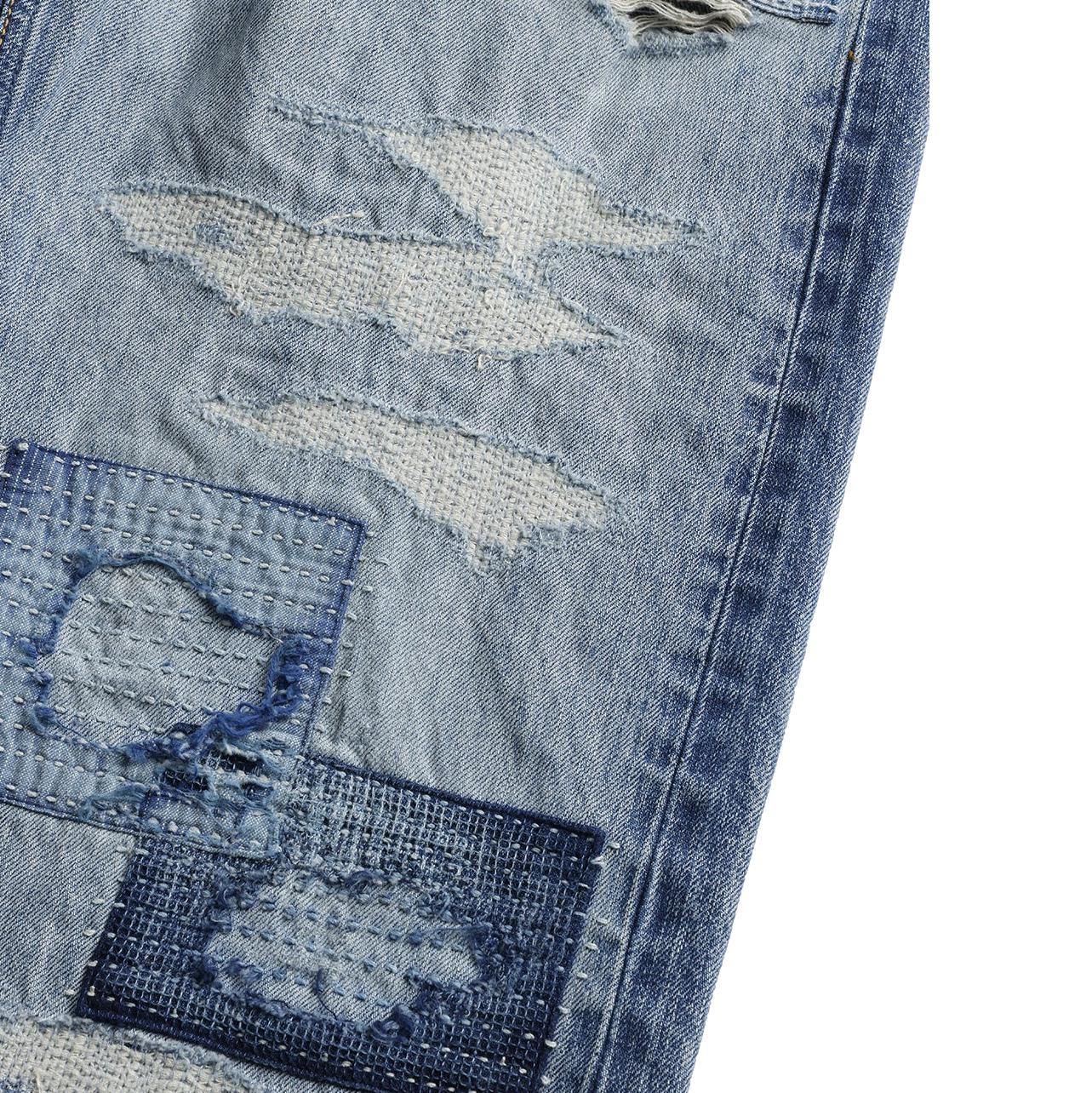 FDMTL Distressed Patchwork Selvedge Jeans (Regular Straight)