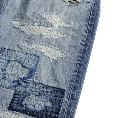 FDMTL Distressed Patchwork Selvedge Jeans (Regular Straight)