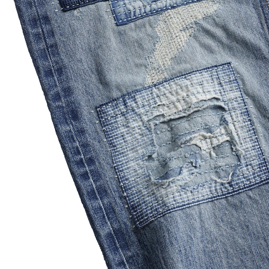 FDMTL Distressed Patchwork Selvedge Jeans (Regular Straight)