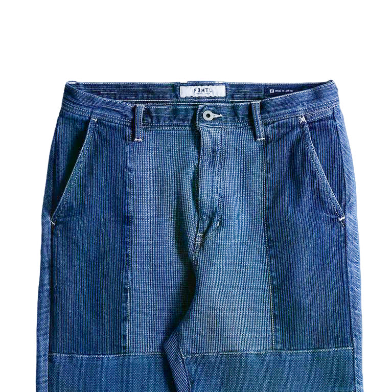 FDMTL Distressed Indigo Patchwork Pants (Regular Straight)