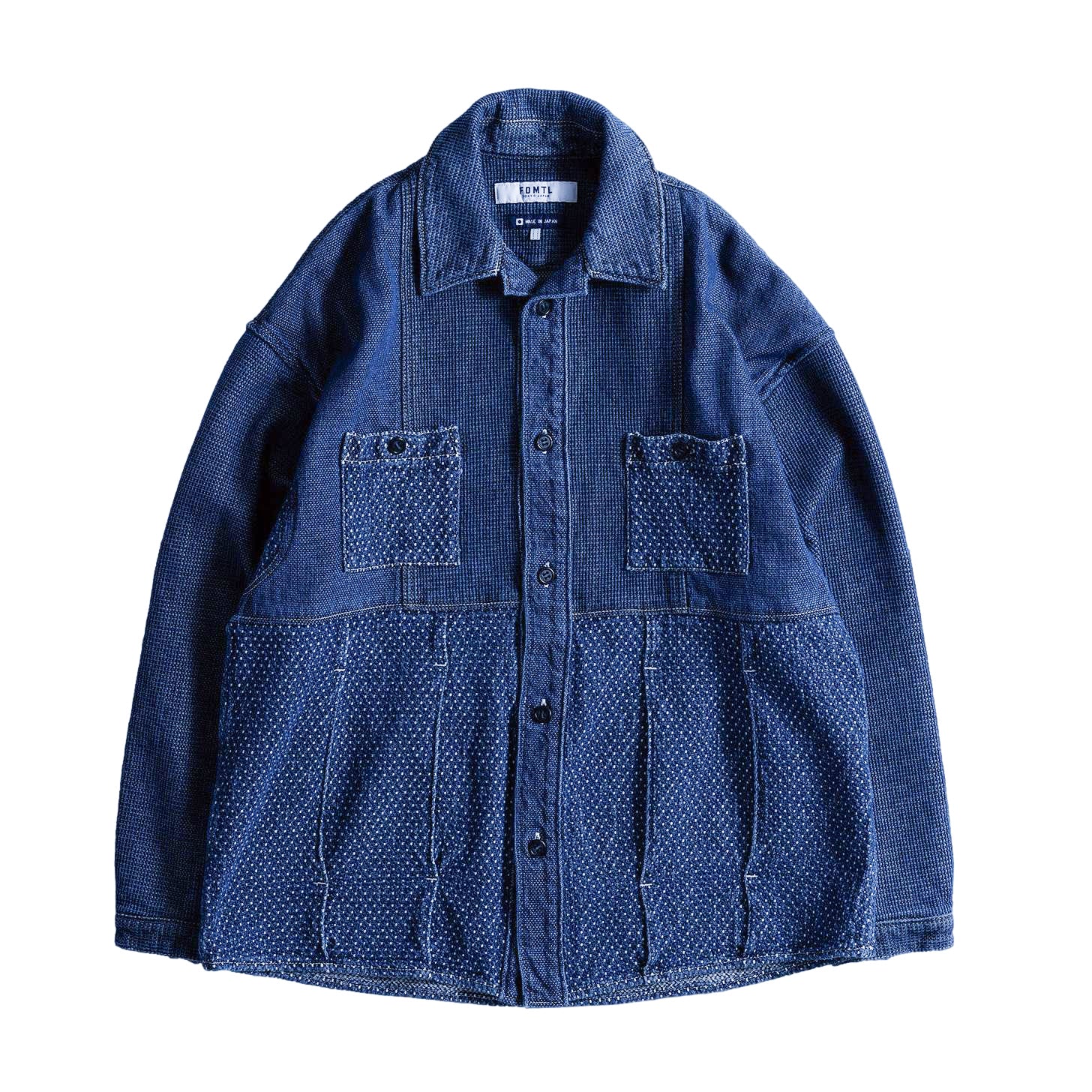 FDMTL Distressed Indigo Patchwork Sashiko Shirt