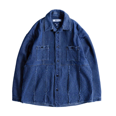 FDMTL Distressed Indigo Patchwork Sashiko Shirt