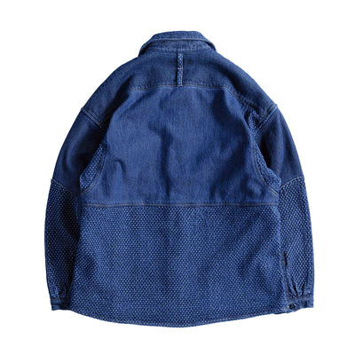 FDMTL Distressed Indigo Patchwork Sashiko Shirt