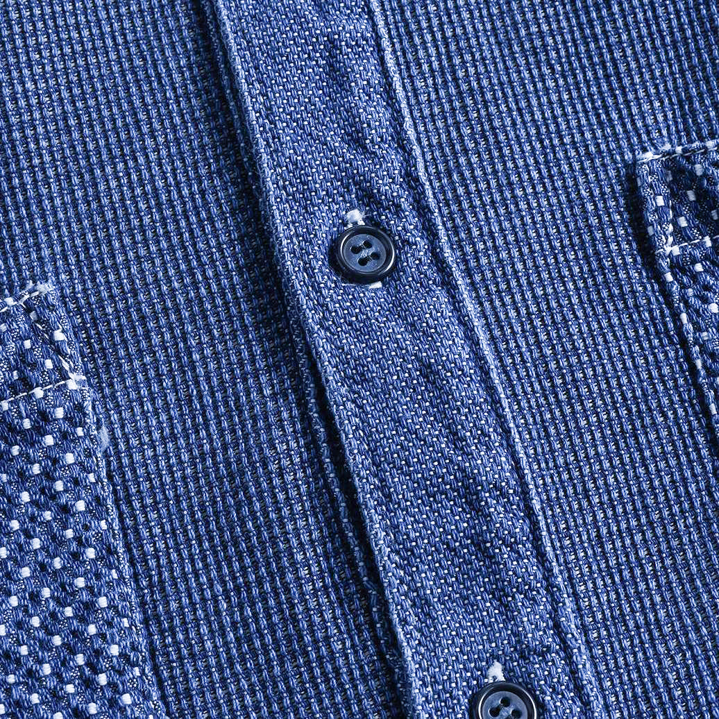 FDMTL Distressed Indigo Patchwork Sashiko Shirt