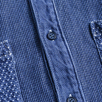 FDMTL Distressed Indigo Patchwork Sashiko Shirt