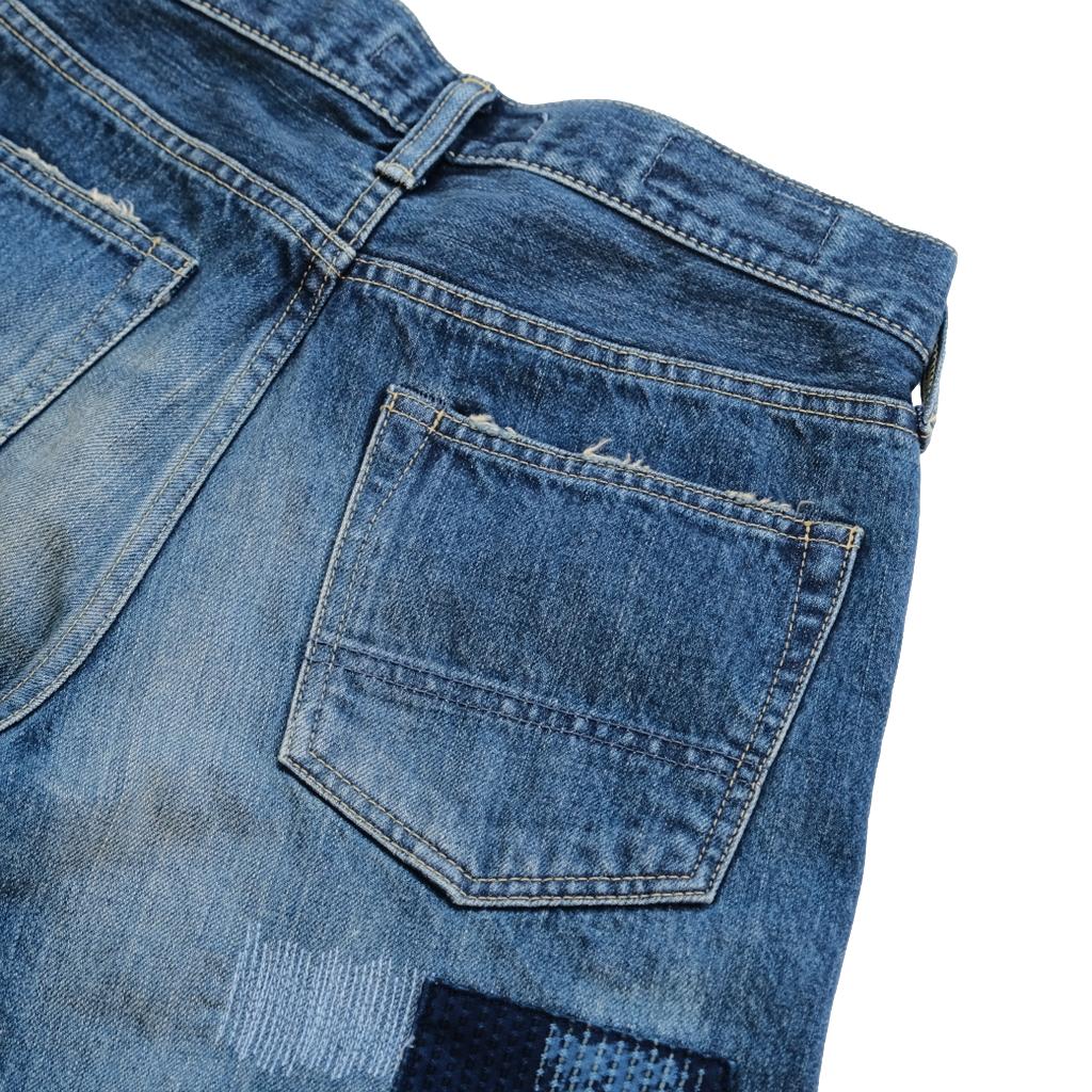 FDMTL Distressed Patchwork Selvedge Jeans (Slim Tapered