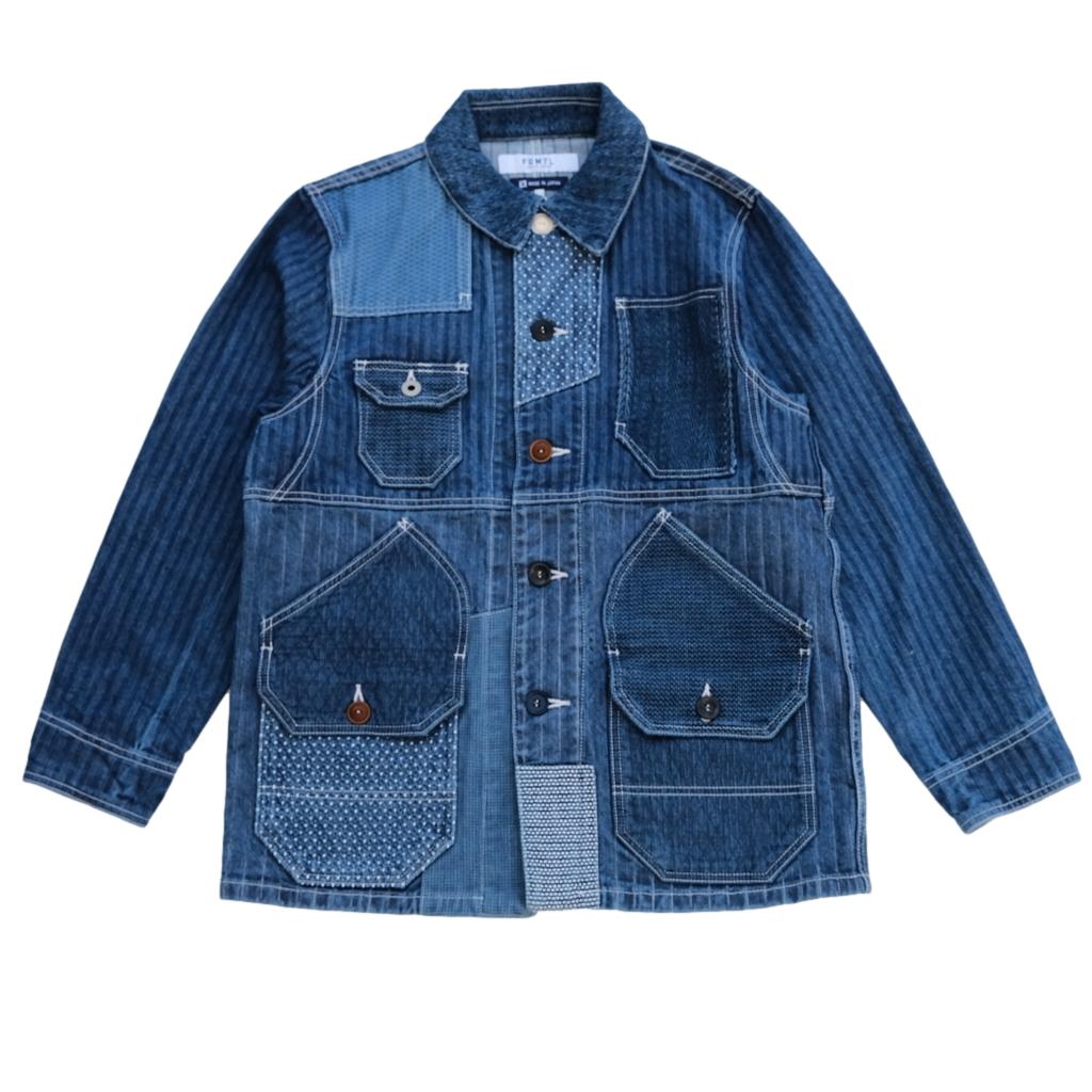 FDMTL Distressed Indigo Patchwork Coverall - Okayama Denim