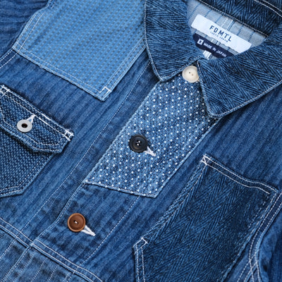 FDMTL Distressed Indigo Patchwork Coverall - Okayama Denim