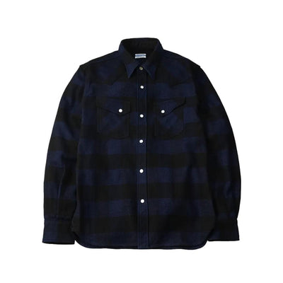 The Flat Head Indigo Selvedge Block Check Flannel Western