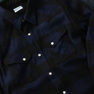 The Flat Head Indigo Selvedge Block Check Flannel Western