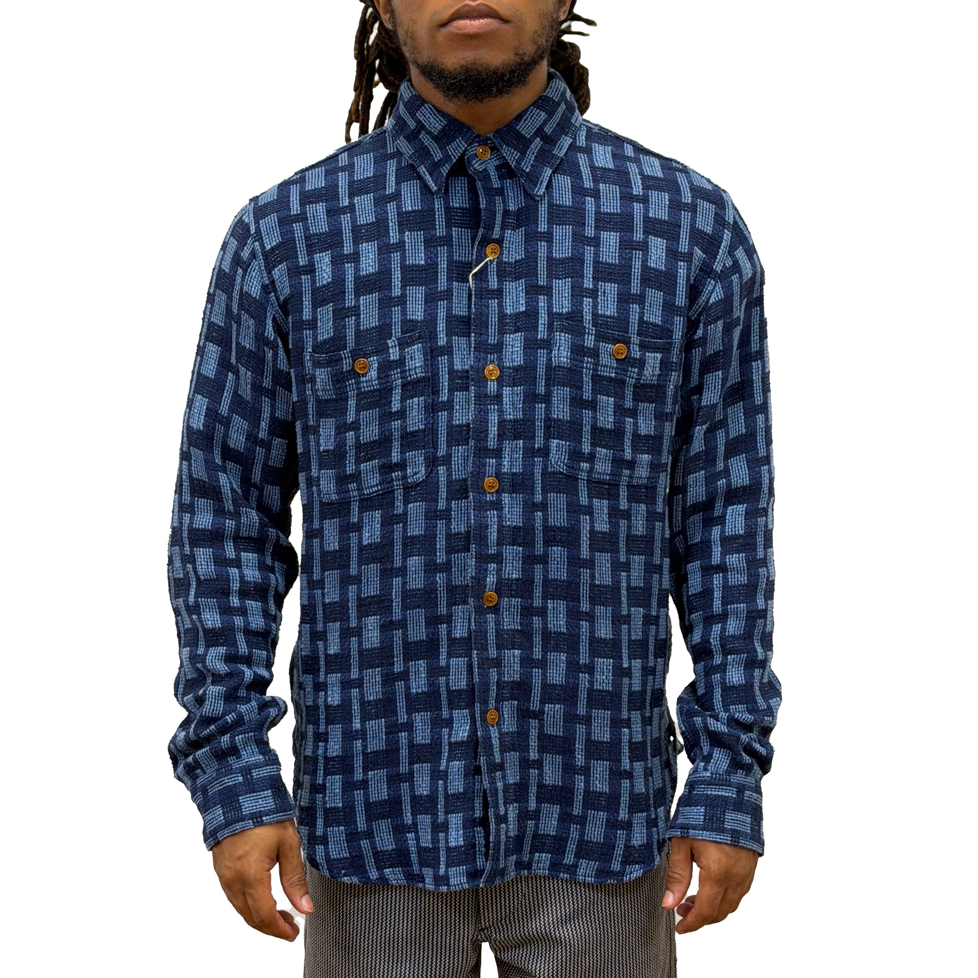 [Pre-Order] Studio D'Artisan "Noragi" Indigo Plaid Sashiko Work Shirt