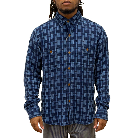 [Pre-Order] Studio D'Artisan "Noragi" Indigo Plaid Sashiko Work Shirt