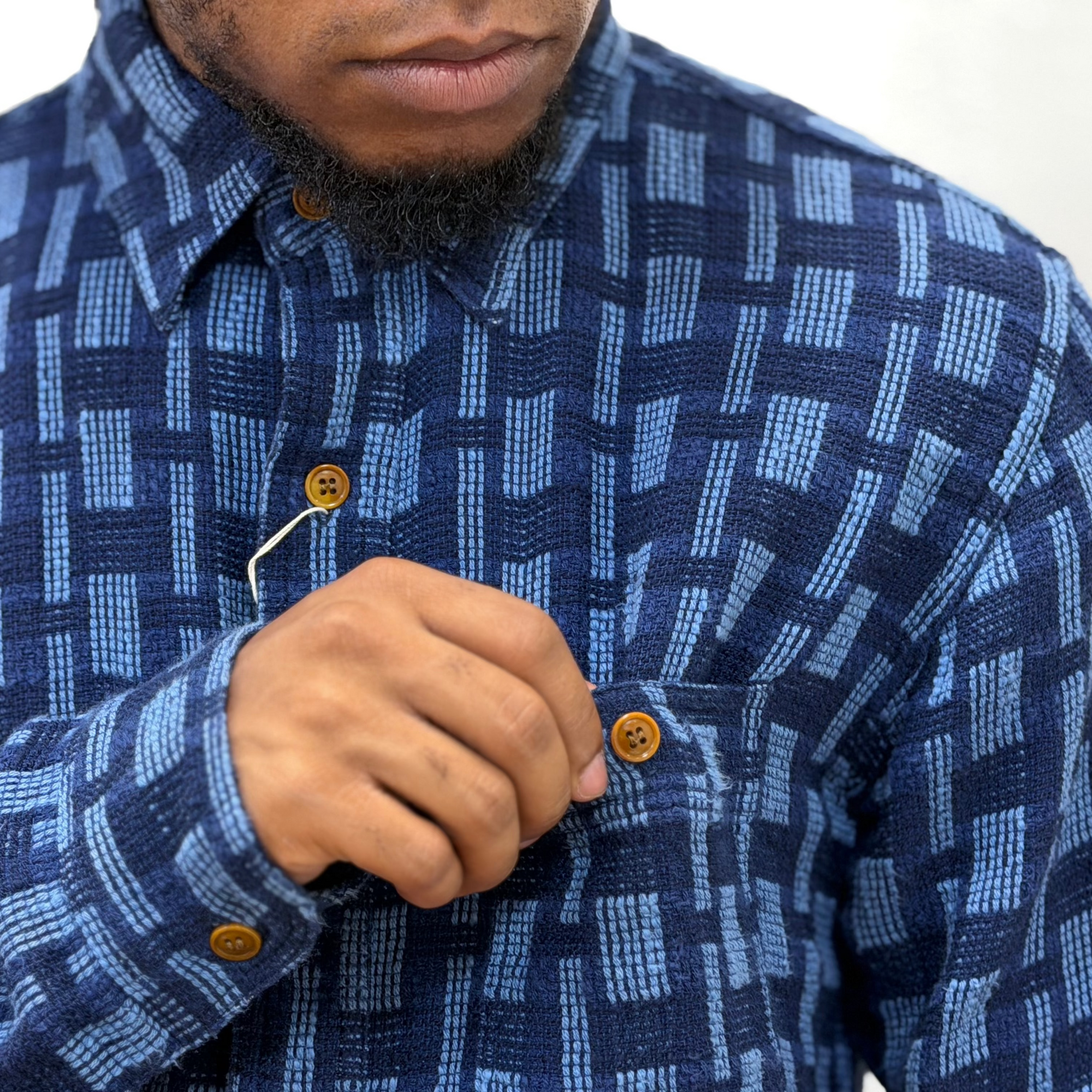 [Pre-Order] Studio D'Artisan "Noragi" Indigo Plaid Sashiko Work Shirt