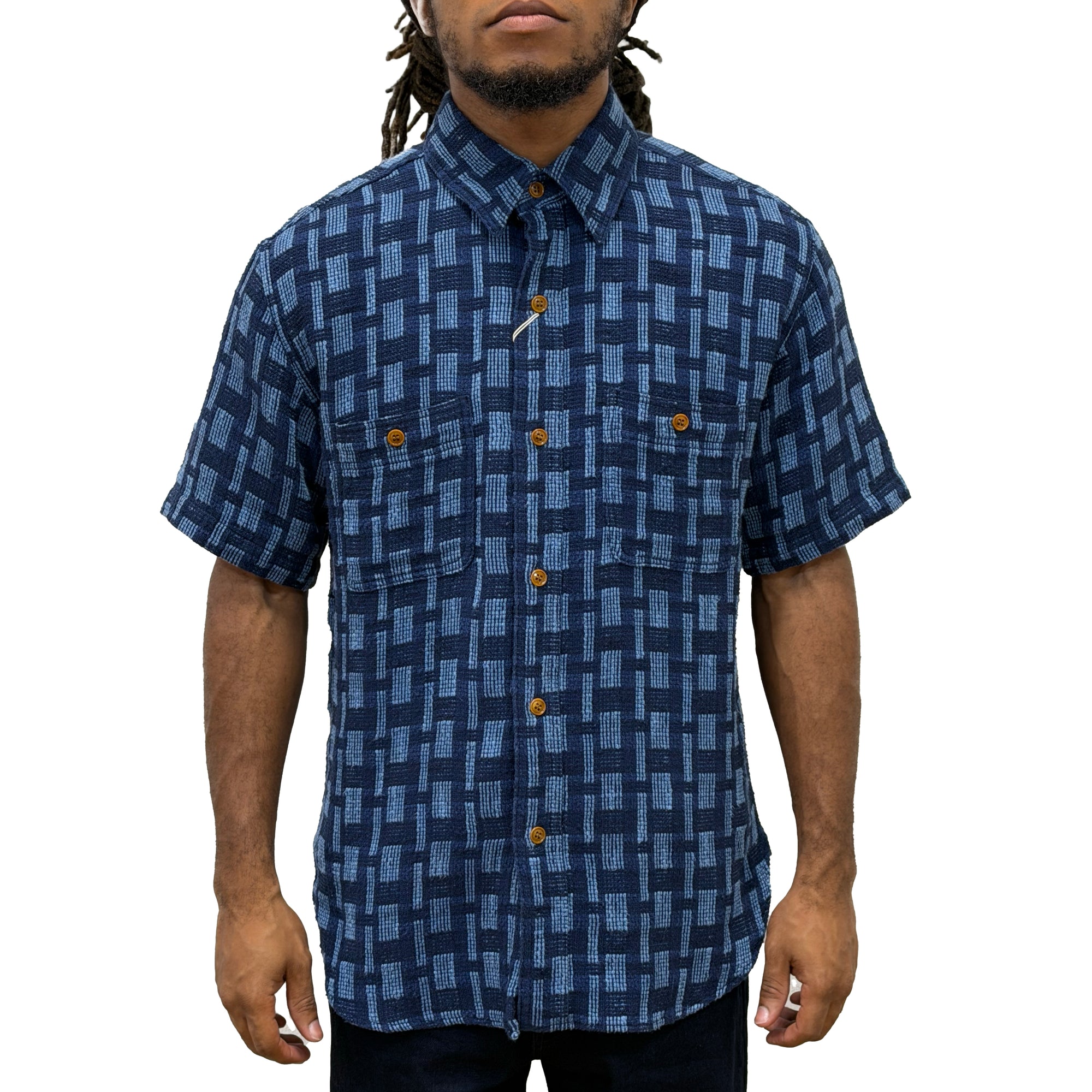 [Pre-Order] Studio D'Artisan "Noragi" Indigo Plaid Sashiko S/S Work Shirt