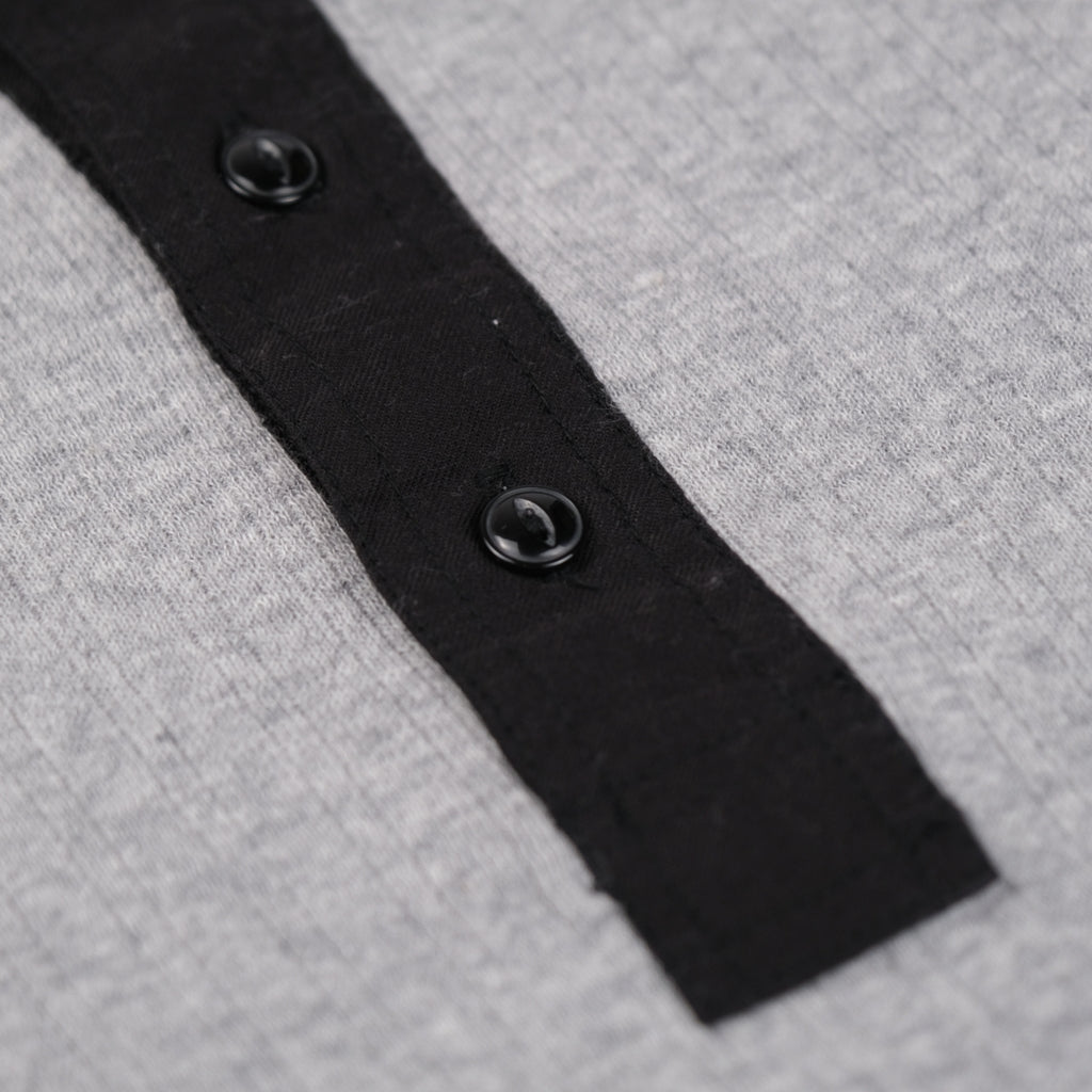 Loop & Weft Smooth Drop Needle Rib Knit L/S Henley (2-Tone Gray)