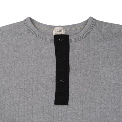 Loop & Weft Smooth Drop Needle Rib Knit L/S Henley (Gray)