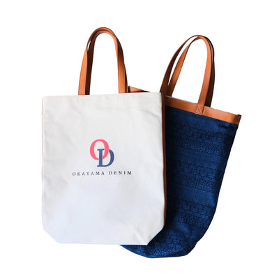 Okayama Denim Natural Indigo Sashiko Lined Reversible Canvas Tote Bag (Ver. A)