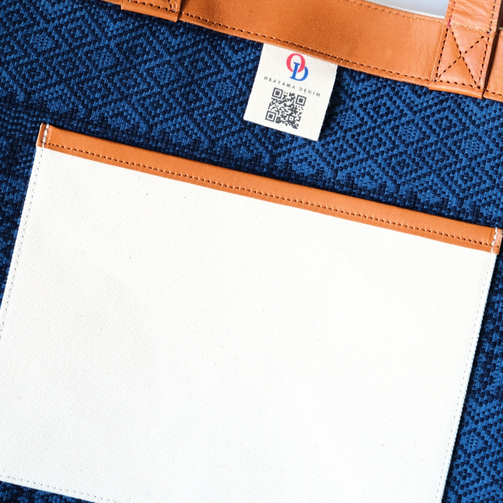 Okayama Denim Natural Indigo Sashiko Lined Reversible Canvas Tote Bag (Ver. A)