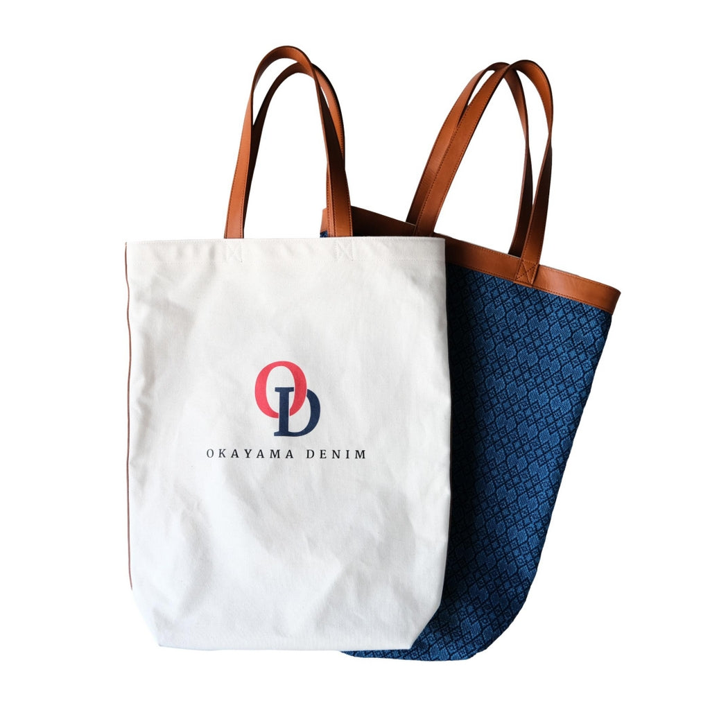 Okayama Denim Natural Indigo Sashiko Lined Reversible Canvas Tote Bag (Ver. B)