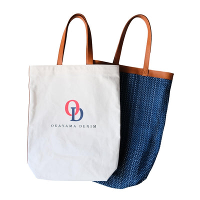 Okayama Denim Natural Indigo Sashiko Lined Reversible Canvas Tote Bag (Ver. D)
