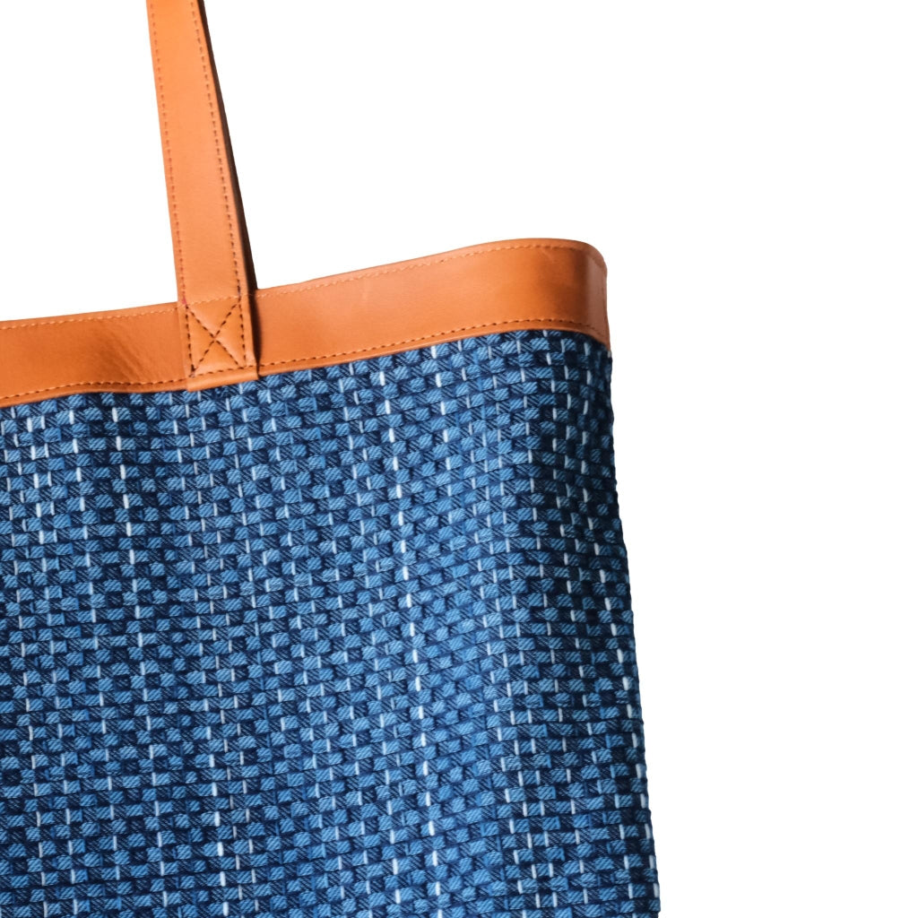 Okayama Denim Natural Indigo Sashiko Lined Reversible Canvas Tote Bag (Ver. D)