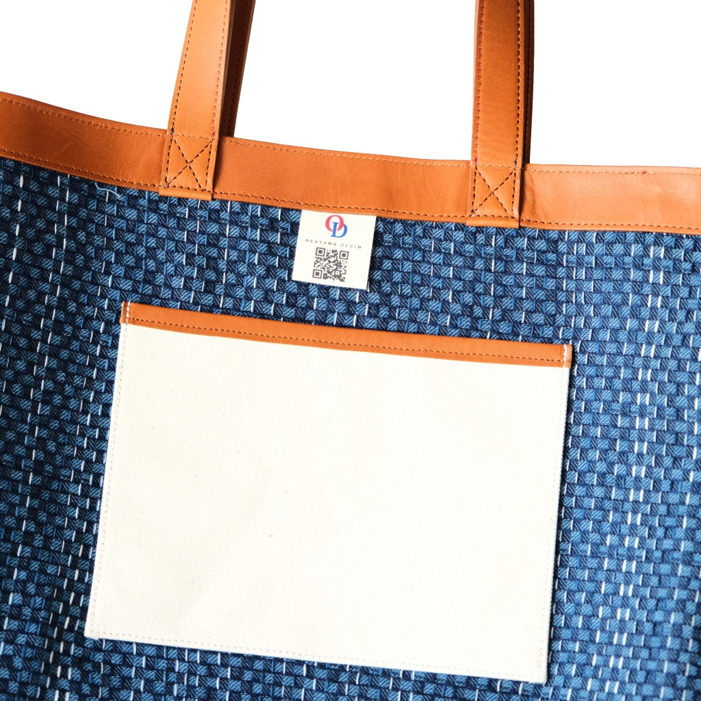 Okayama Denim Natural Indigo Sashiko Lined Reversible Canvas Tote Bag (Ver. D)