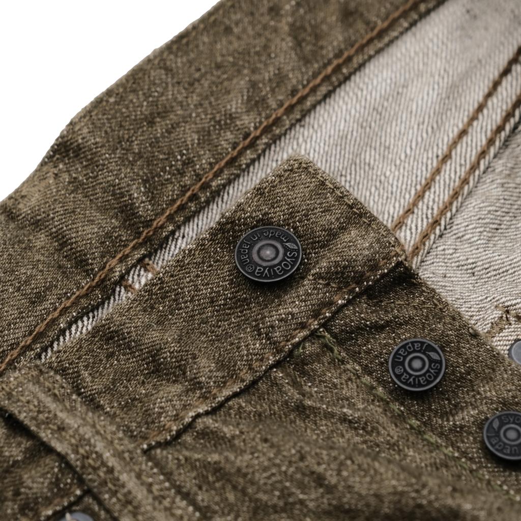 Pure Blue Japan OL-14oz-019 Olive Warp Selvedge Jeans (Relaxed Tapered)