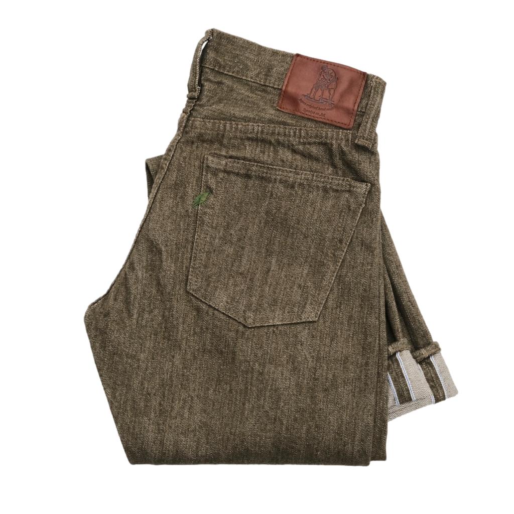Pure Blue Japan OL-14oz-013 Olive Warp Selvedge Jeans (Slim Tapered)