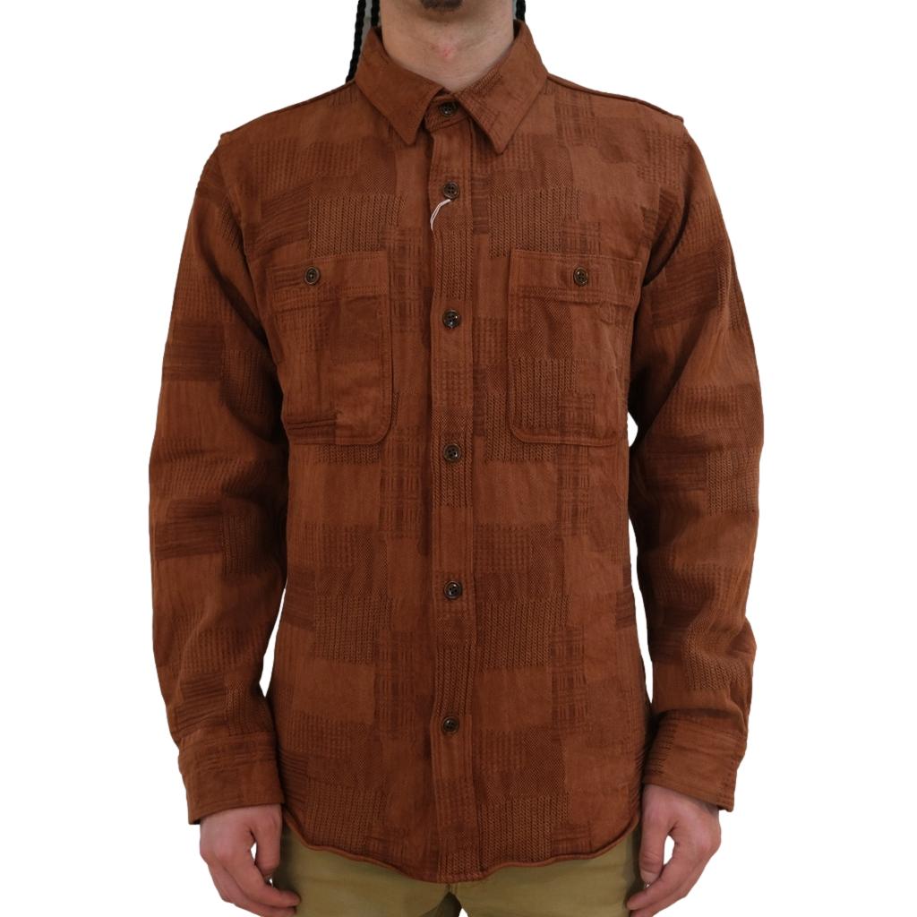 Studio D'Artisan "Amami Dorozome" Boro Jacquard Shirt (Brown)