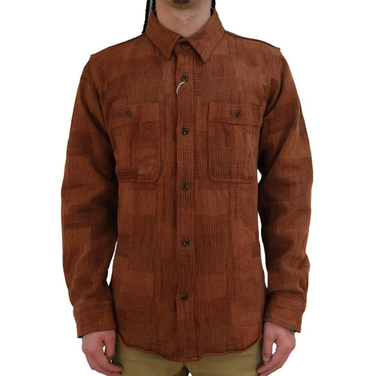 Studio D'Artisan "Amami Dorozome" Boro Jacquard Shirt (Brown)