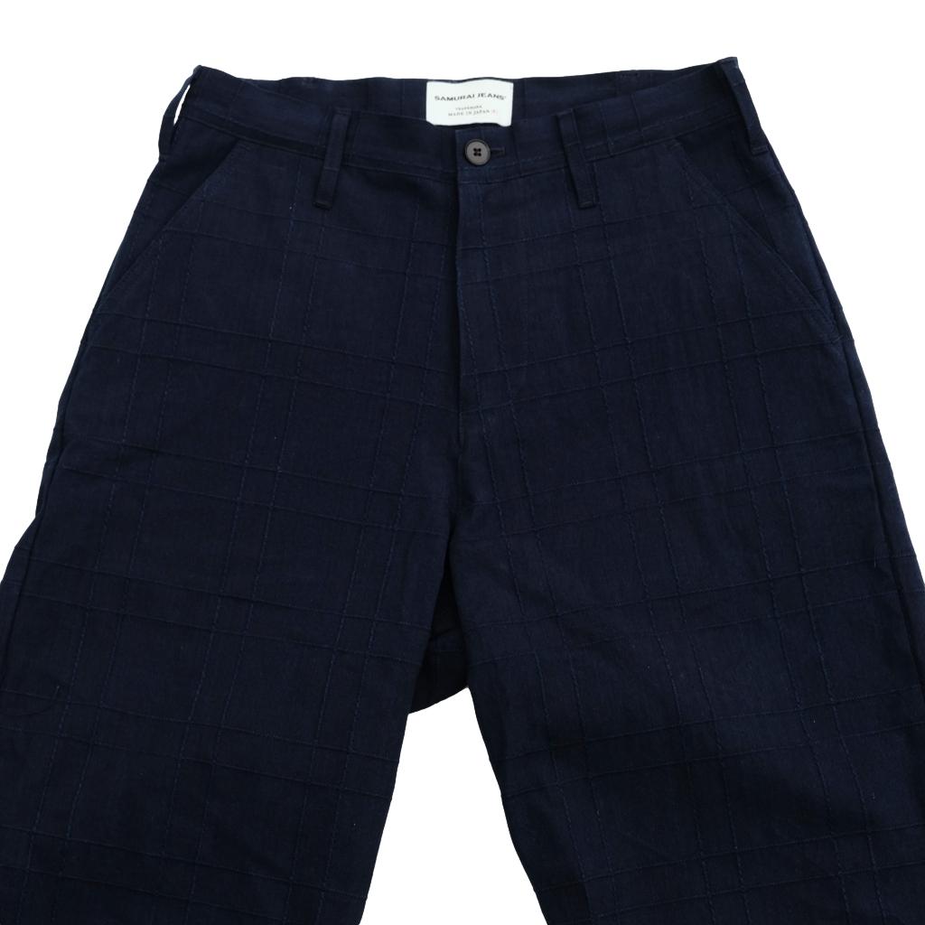 Samurai Jeans SJAP26-ARS Natural Indigo Lattice Sashiko Work Pants (Wide Straight)
