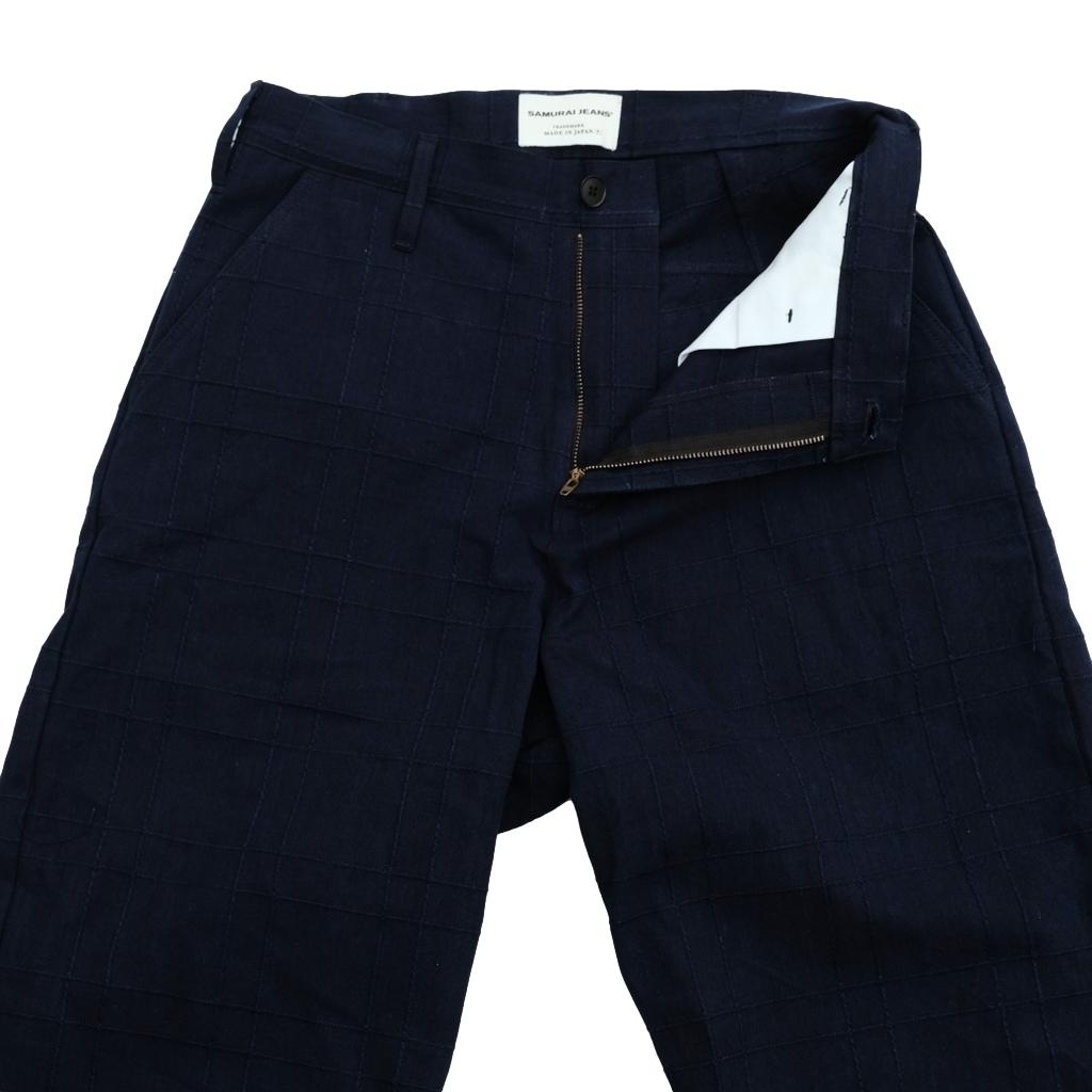 Samurai Jeans SJAP26-ARS Natural Indigo Lattice Sashiko Work Pants (Wide Straight)