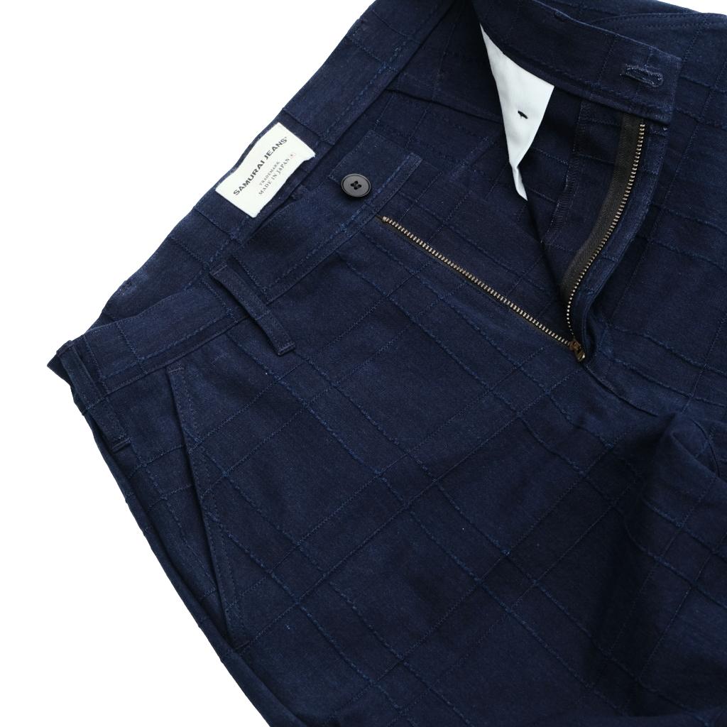 Samurai Jeans SJAP26-ARS Natural Indigo Lattice Sashiko Work Pants (Wide Straight)