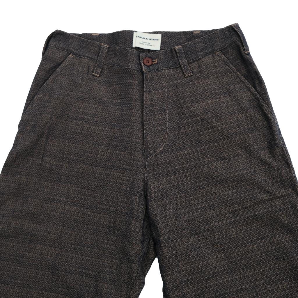 Samurai Jeans SJAP26-KSK "Ai-Madara" Natural Indigo x Brown Sashiko Work Pants (Wide Straight)