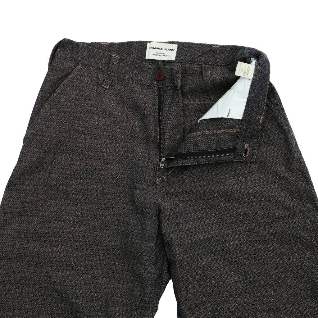 Samurai Jeans SJAP26-KSK "Ai-Madara" Natural Indigo x Brown Sashiko Work Pants (Wide Straight)