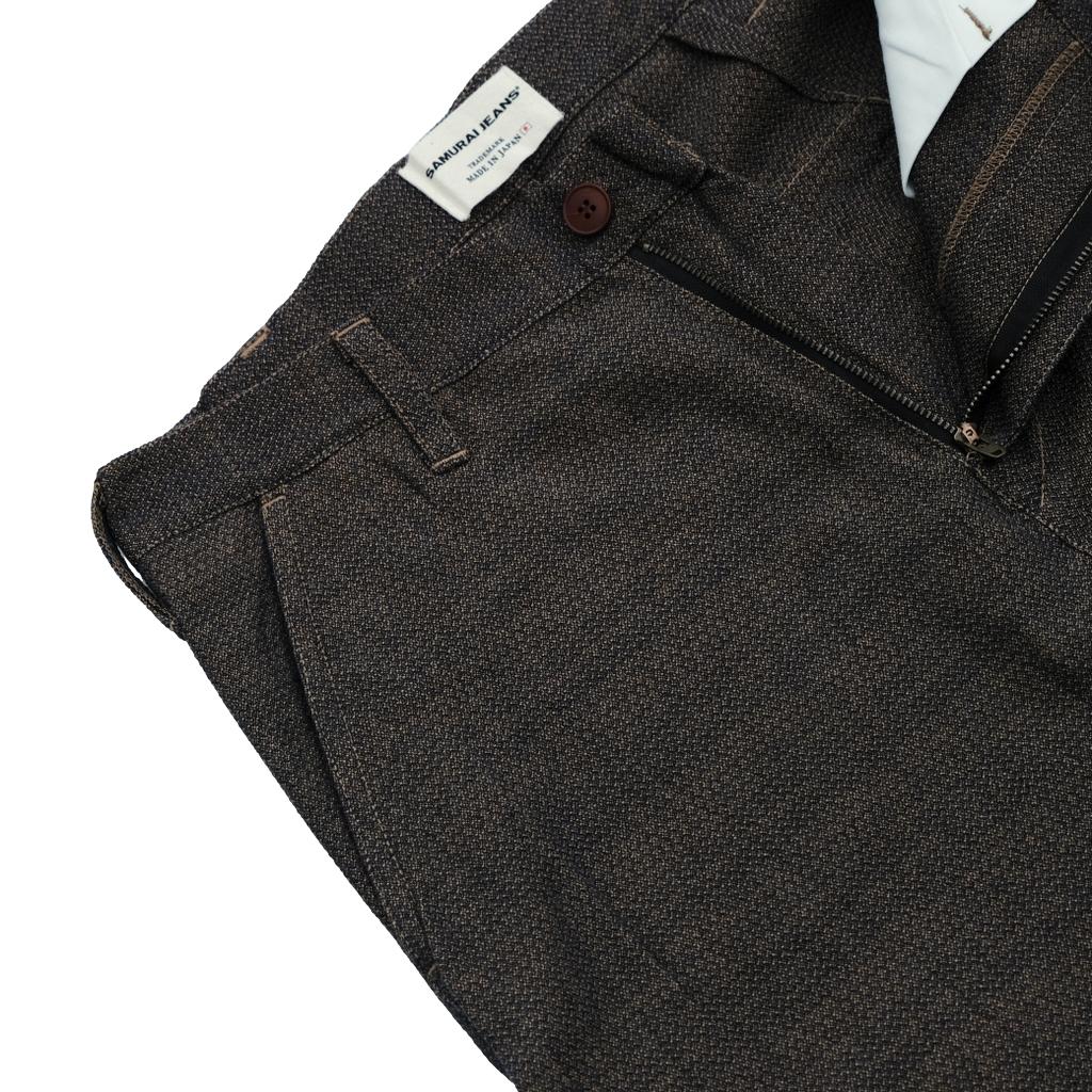 Samurai Jeans SJAP26-KSK "Ai-Madara" Natural Indigo x Brown Sashiko Work Pants (Wide Straight)