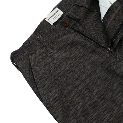 Samurai Jeans SJAP26-KSK "Ai-Madara" Natural Indigo x Brown Sashiko Work Pants (Wide Straight)