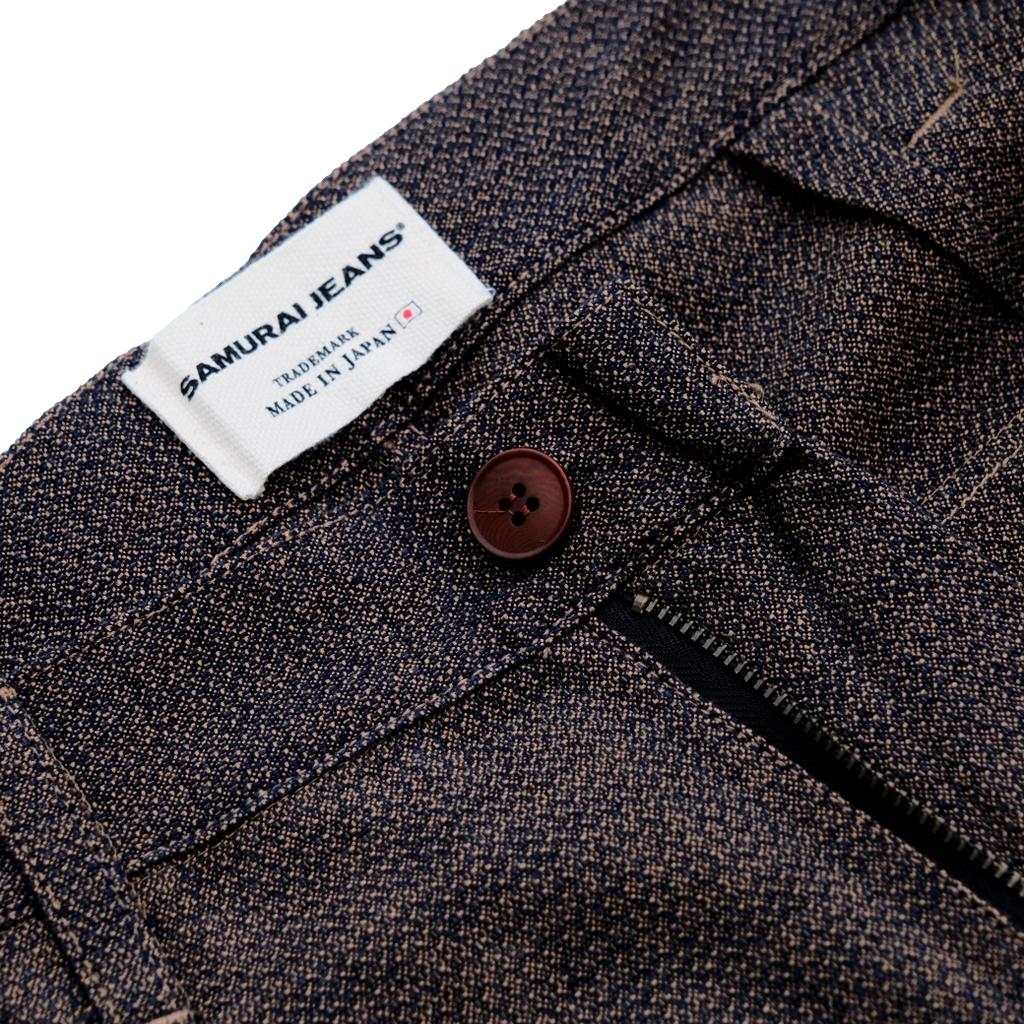 Samurai Jeans SJAP26-KSK "Ai-Madara" Natural Indigo x Brown Sashiko Work Pants (Wide Straight)