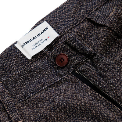 Samurai Jeans SJAP26-KSK "Ai-Madara" Natural Indigo x Brown Sashiko Work Pants (Wide Straight)