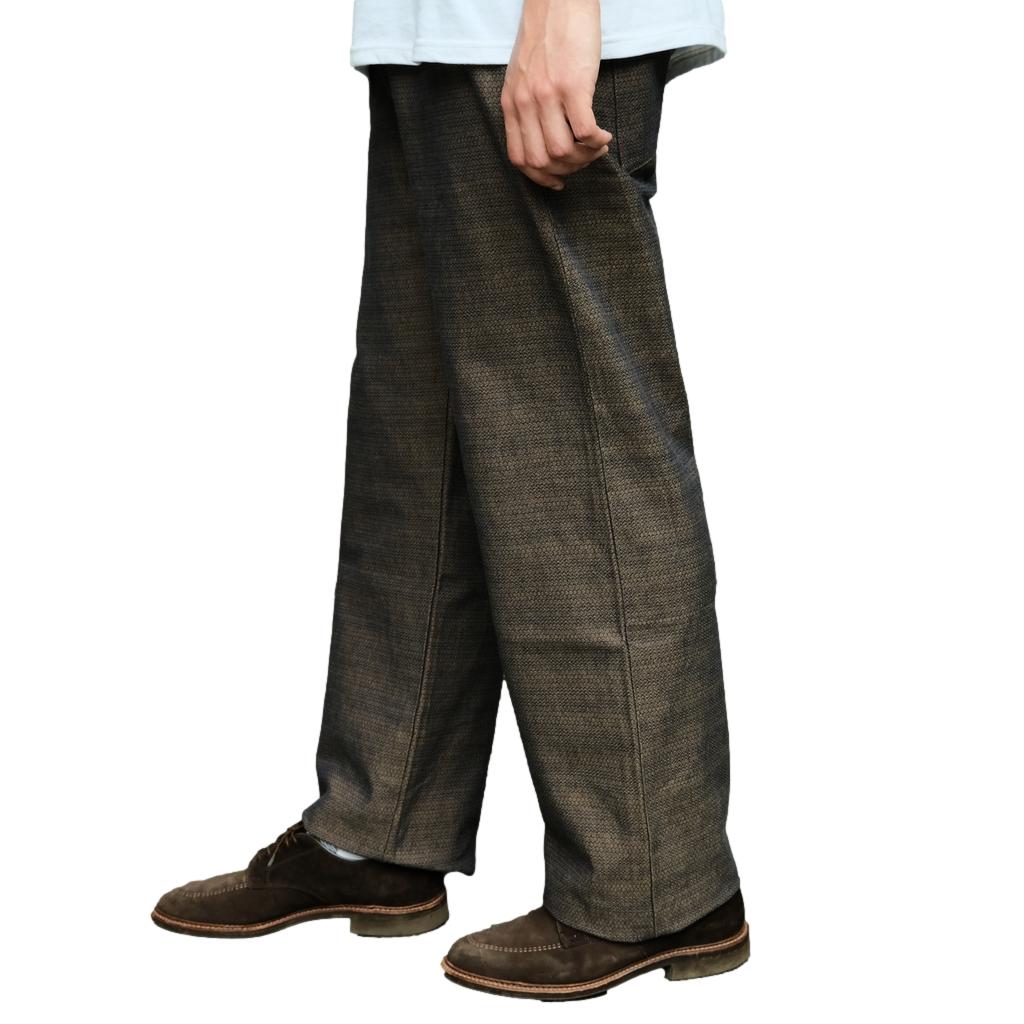 Samurai Jeans SJAP26-KSK "Ai-Madara" Natural Indigo x Brown Sashiko Work Pants (Wide Straight)