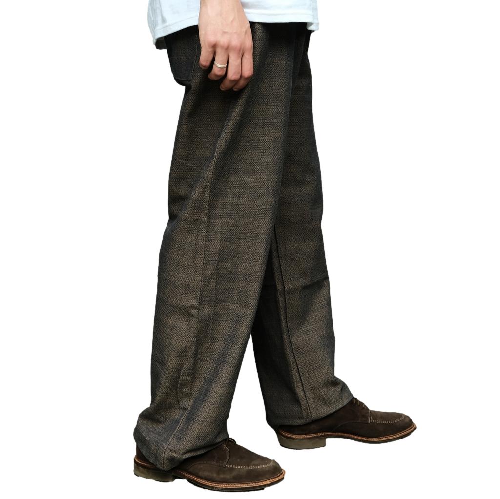 Samurai Jeans SJAP26-KSK "Ai-Madara" Natural Indigo x Brown Sashiko Work Pants (Wide Straight)