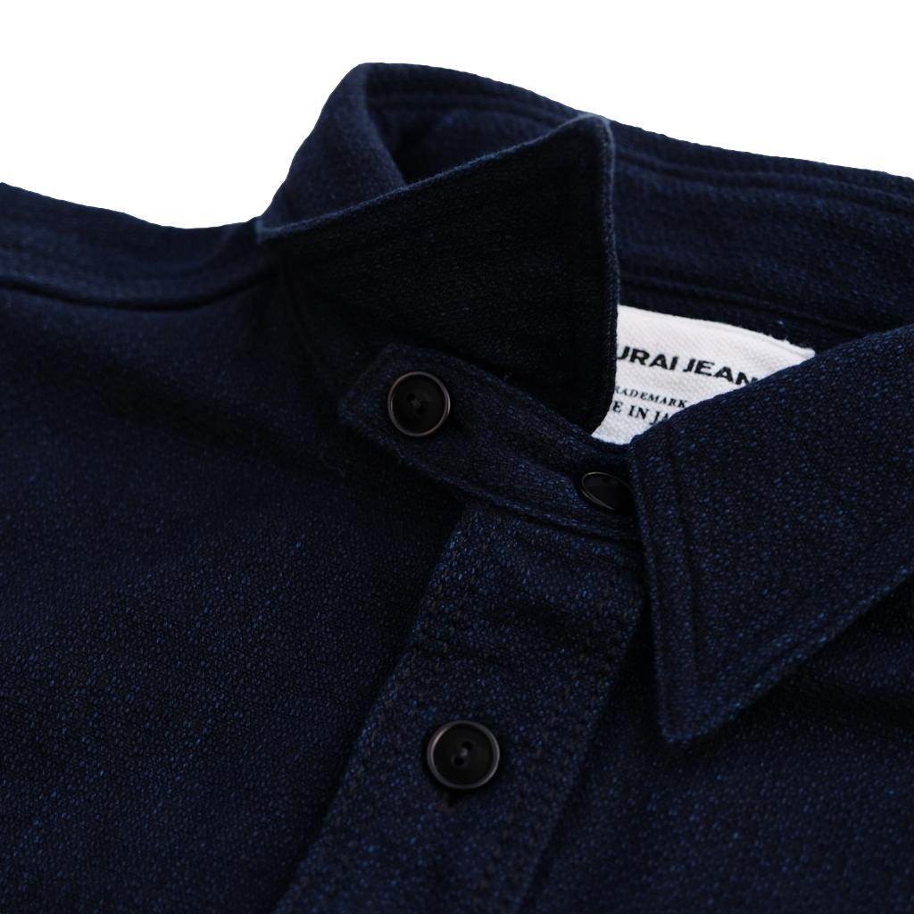 Samurai Jeans SAK24-01 Natural Indigo x Black Sashiko Work Shirt