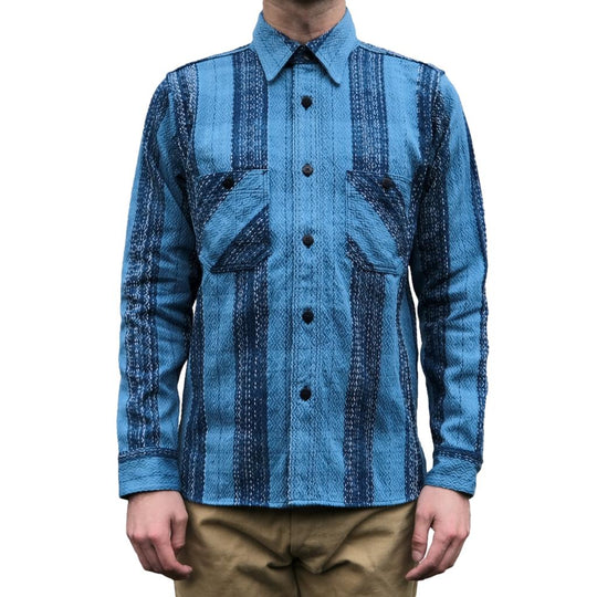 Samurai Jeans SKN24-01 Natural Indigo Sashiko Rain Kasuri Work Shirt