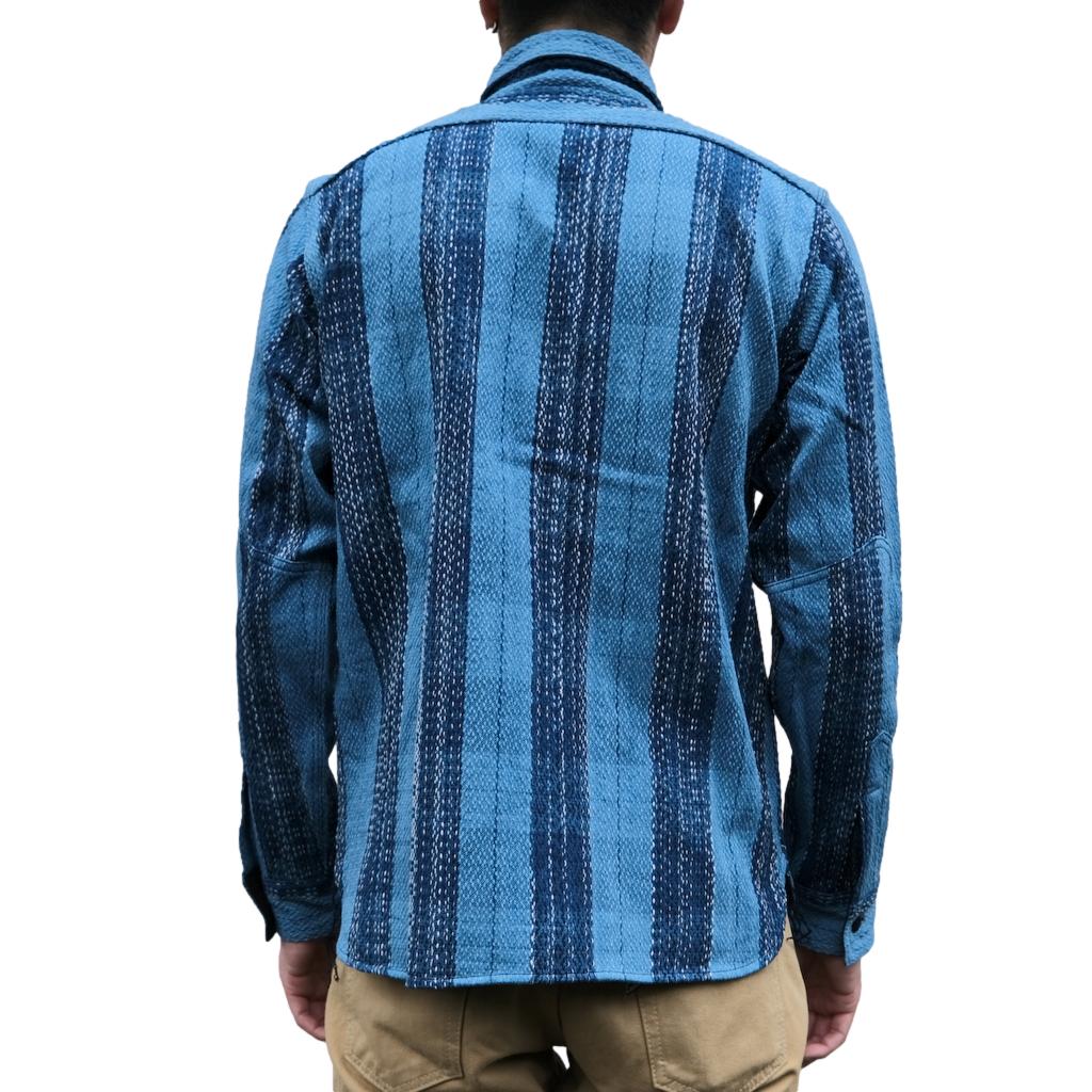 Samurai Jeans SKN24-01 Natural Indigo Sashiko Rain Kasuri Work Shirt