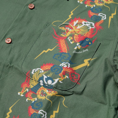 Samurai Jeans SSA24-01 "Dragon" Aloha Shirt (Green)
